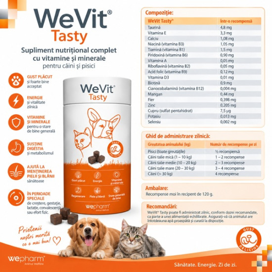 WeVit Tasty – Supliment Multivitaminic pentru Câini și Pisici, 30 Comprimate Masticabile – WePharm